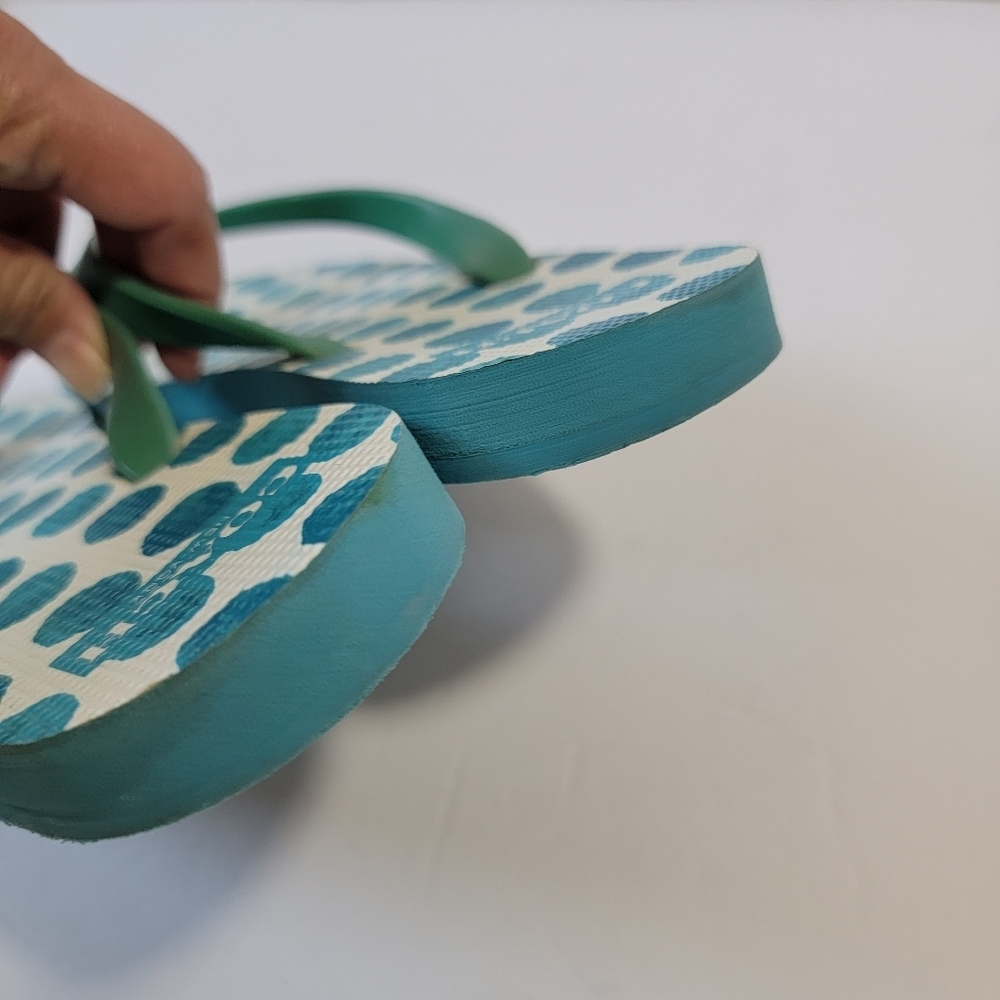 Coach Blue Polkadot Thong Sandals Size 7-8 Beachy Resort Casual Quite Luxury - Picture 6 of 11